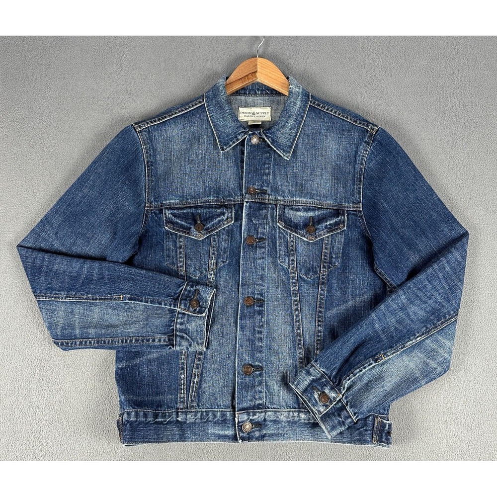 Denim Supply Ralph Lauren Jacket Medium Blue Denim Trucker Type III Distressed